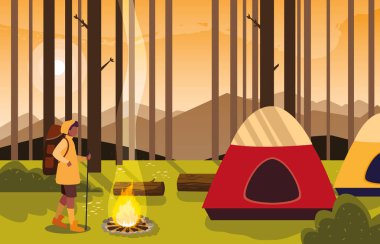 adam kamp ateşi orman çadırı