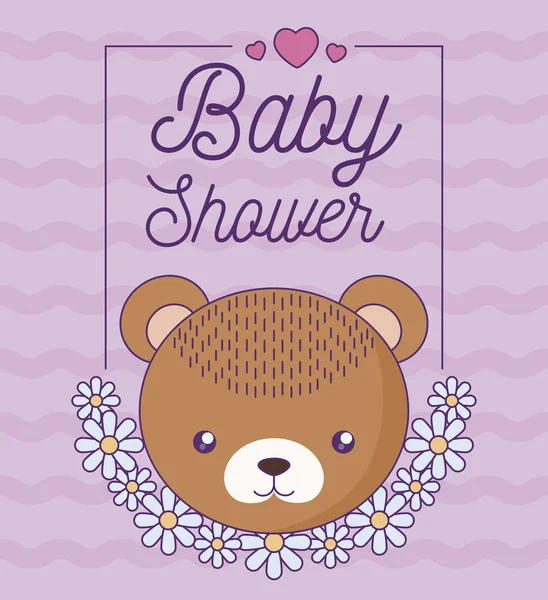 Tarjeta de ducha de bebé con cabeza de oso lindo — Vector de stock