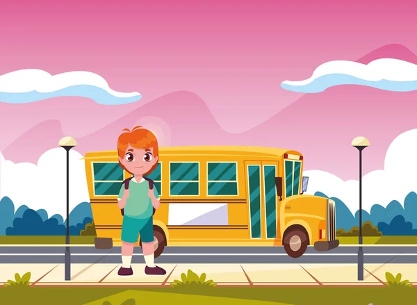 Schüler und Bus fahren zurück zur Schule — Stockvektor