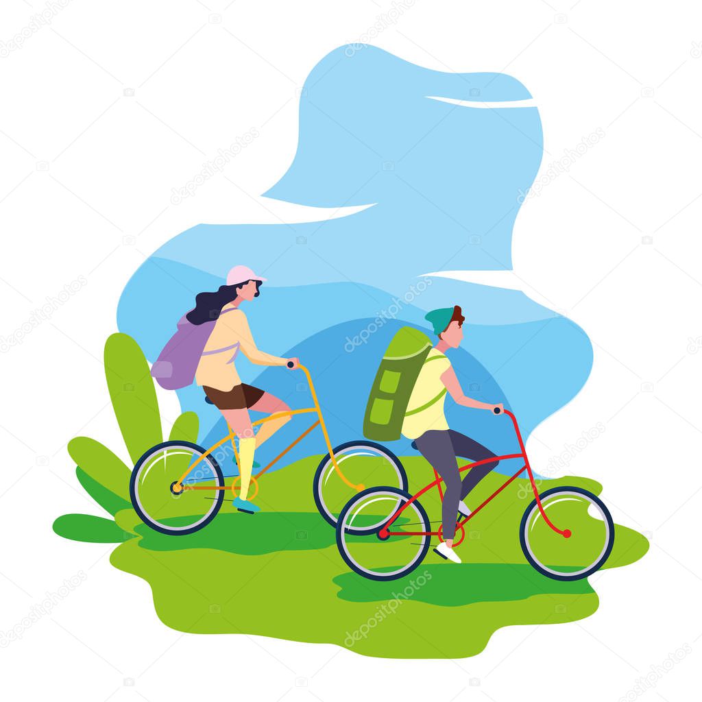 man and woman riding bicycle