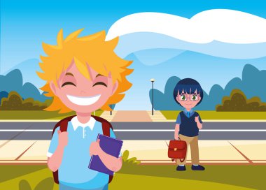 sokakta çanta ile öğrenci çocuk