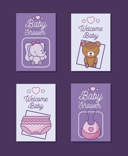 Zestaw Baby Shower karty z dekoracją — Wektor stockowy