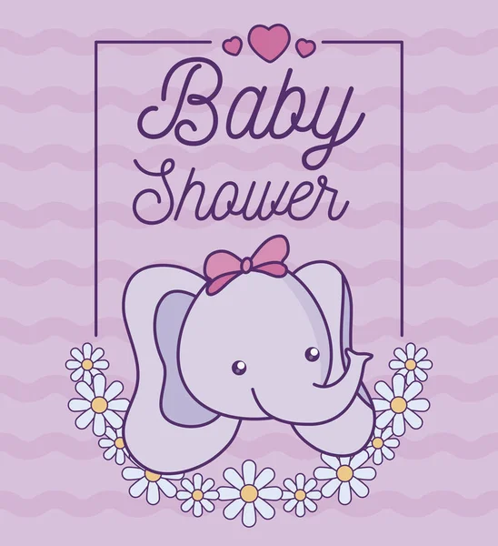 Tarjeta de ducha de bebé con cabeza de elefante lindo — Vector de stock