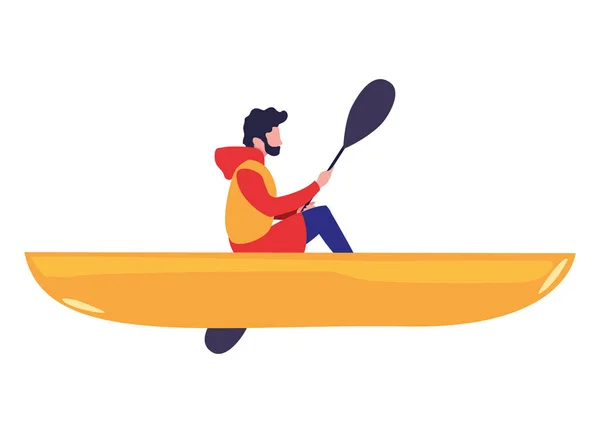 Homme avec bateau et aventure aviron — Image vectorielle