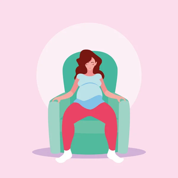 Woman pregnant sitting in sofa avatar character — Stock Vector