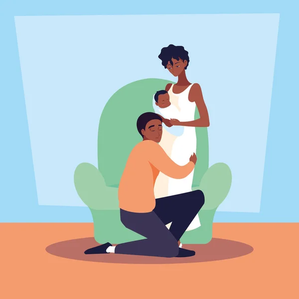 Ouders Afro met baby avatar karakter — Stockvector