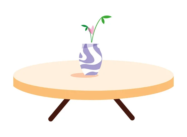 Mesa con flores en jarrón sobre fondo blanco — Vector de stock