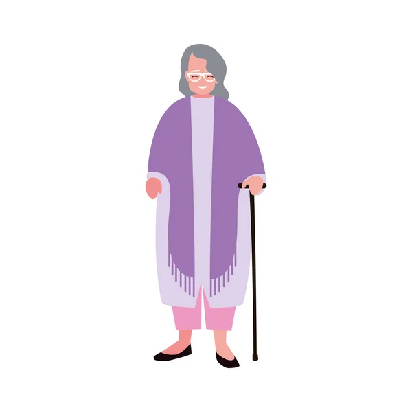 Stará žena s vycházkovou holí — Stockový vektor