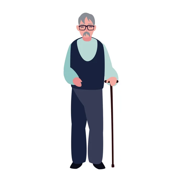 Anziano con bastone da passeggio — Vettoriale Stock