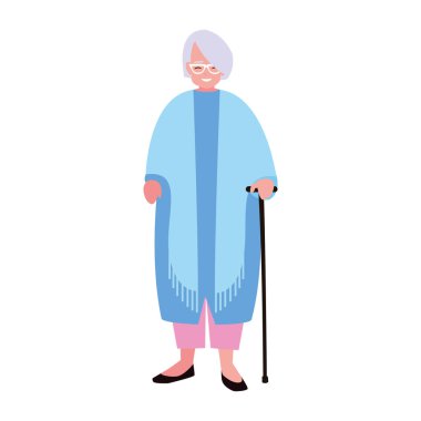 Bastonlu yaşlı kadın.