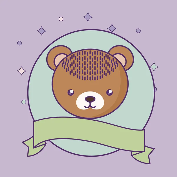 Testa di simpatico orsacchiotto bambino con nastro — Vettoriale Stock
