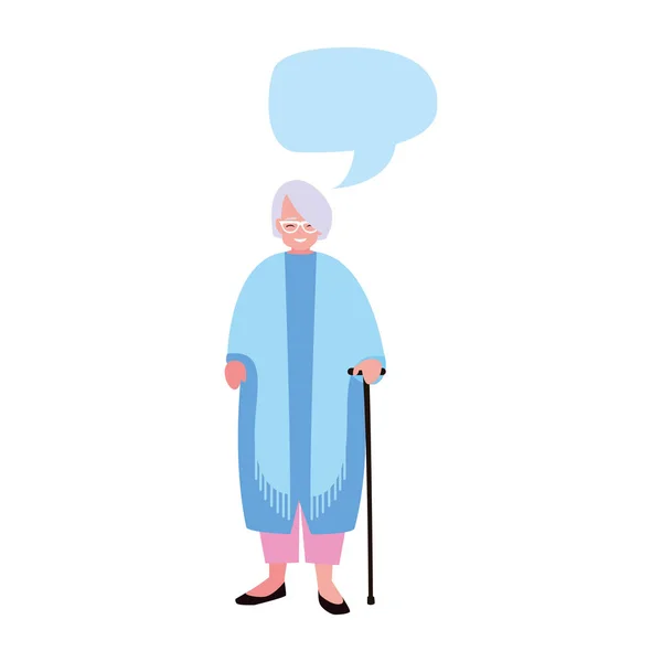 Oude vrouw met wandelstok — Stockvector