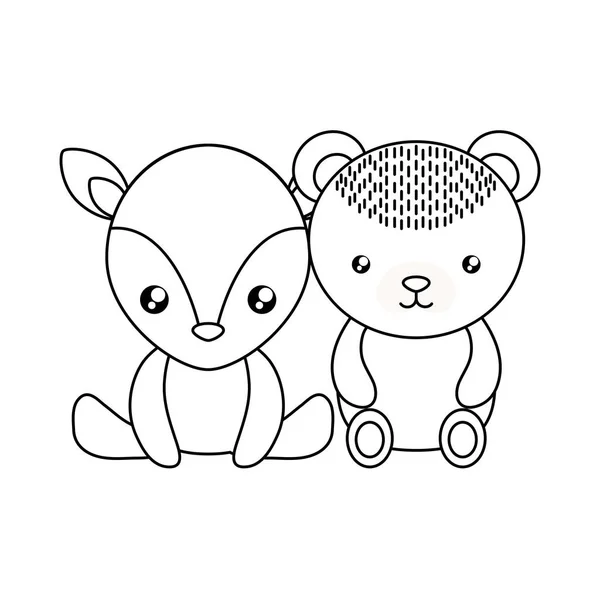 Mignon petit ours avec bébé renne personnage — Image vectorielle