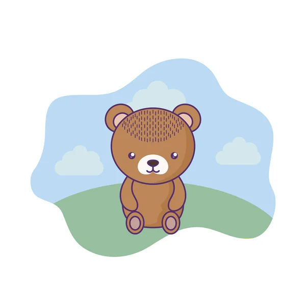 Drăguț copil urs mic în peisaj — Vector de stoc