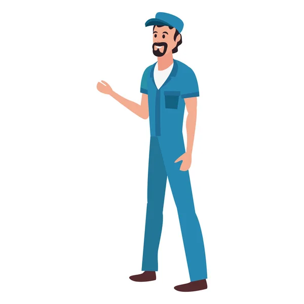 Trabajador hombre de limpieza en uniforme y gorra — Vector de stock