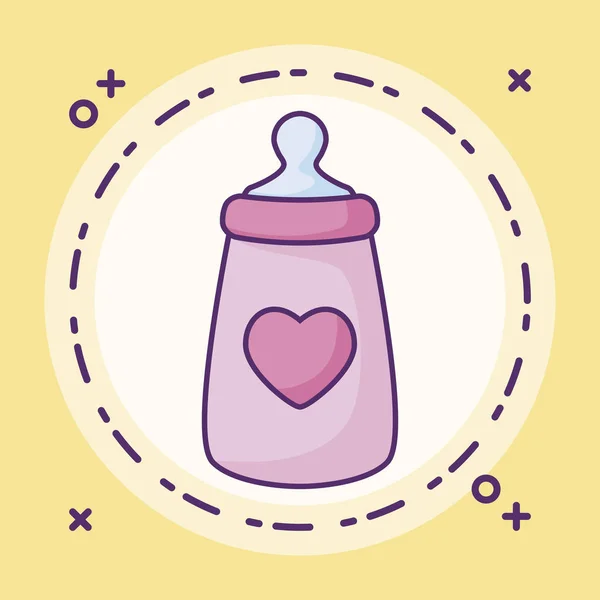 Flasche Milch Baby mit Herz im Rahmen kreisförmig — Stockvektor
