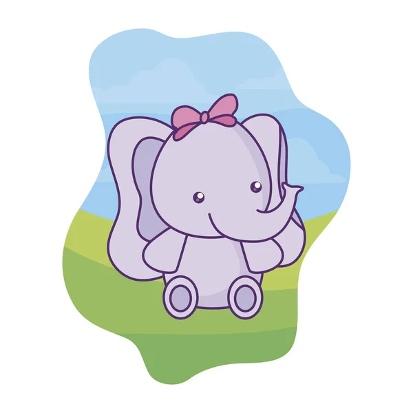 風景の中でかわいい象の赤ちゃん — ストックベクタ