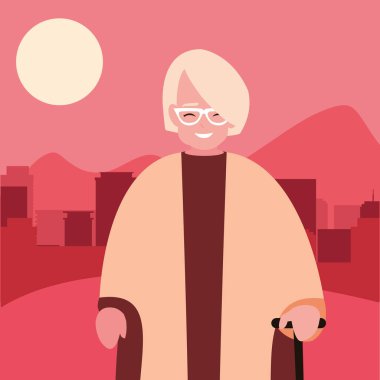 yürüyüş sopa açık havada sevimli büyükanne