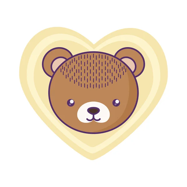 Cabeça de bebê urso pequeno bonito no coração — Vetor de Stock