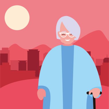 yürüyüş sopa açık havada sevimli büyükanne