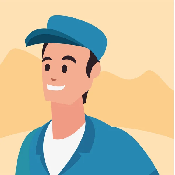 Trabajador hombre de limpieza en uniforme y gorra — Vector de stock