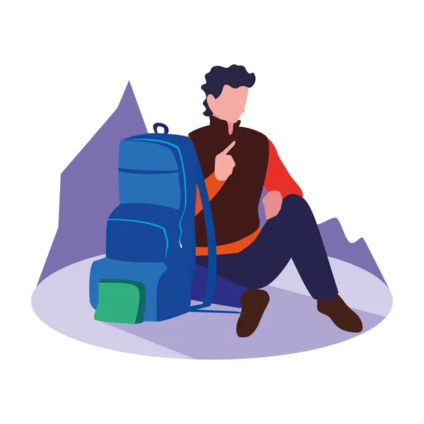Ταξιδιώτης άνθρωπος με σακίδιο διακοπές — Διανυσματικό Αρχείο