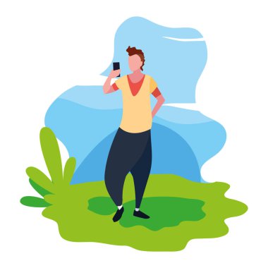 manzara akıllı telefon kullanan adam