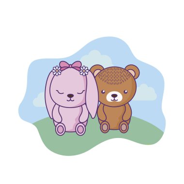 manzara Bunny bebek ile sevimli küçük ayı