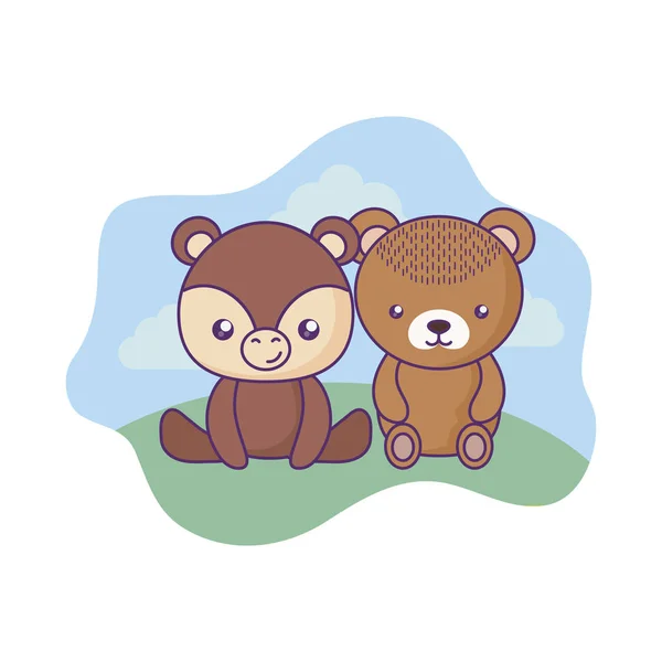 Mignon petit ours bébé dans le paysage — Image vectorielle