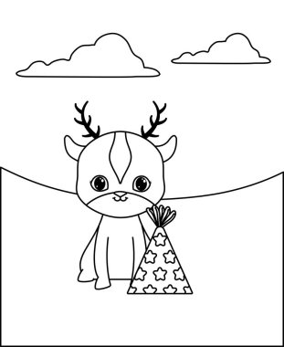 şapka parti ile sevimli reindeer hayvan