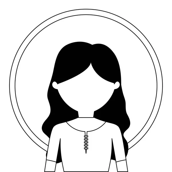 Ung kvinna med Frame cirkulär avatar karaktär — Stock vektor