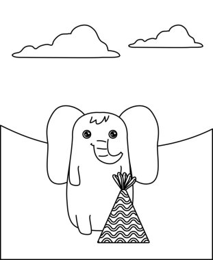 şapka partisi ile sevimli fil hayvan