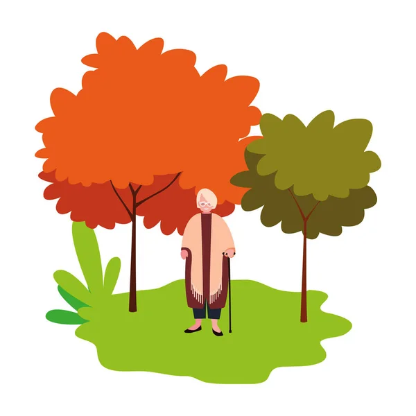 Linda abuela en el aire libre con árboles — Vector de stock