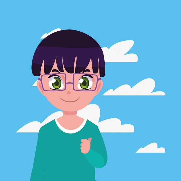 Feliz joven retrato cielo fondo — Vector de stock