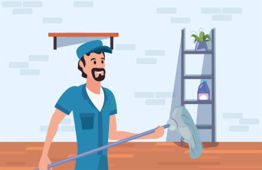 adam temizlik insan süpürge vektör görselleştirme