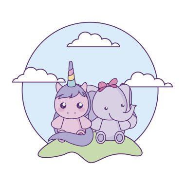 manzara fil bebek ile sevimli küçük Unicorn