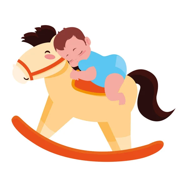 Bayi laki-laki dengan mainan kuda goyang - Stok Vektor