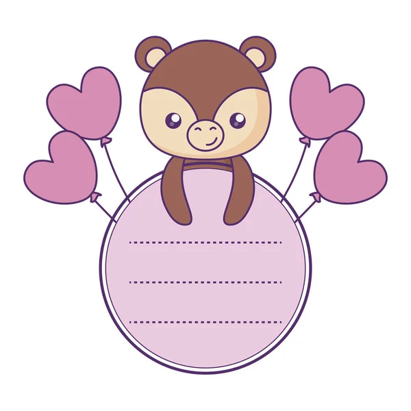 Carino piccolo orso bambino in carta con palloncini elio — Vettoriale Stock