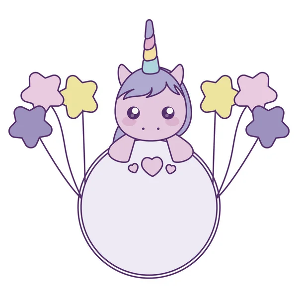 Bayi unicorn kecil yang lucu dengan balon helium - Stok Vektor
