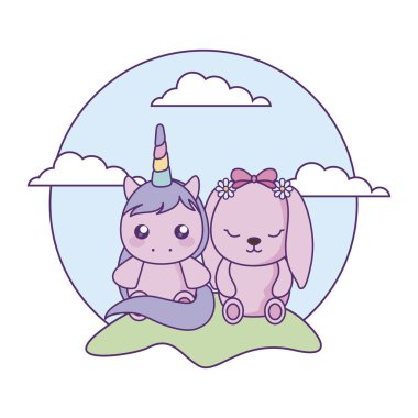manzara Bunny bebek ile sevimli küçük Unicorn