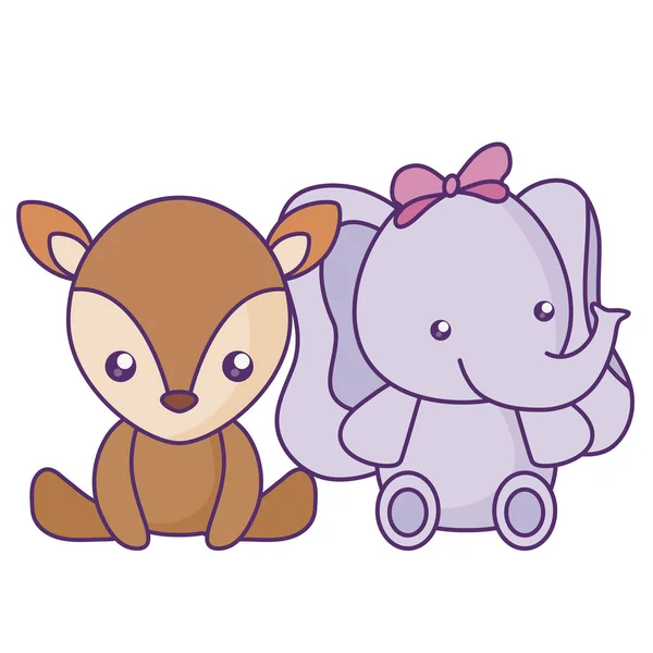 Fil bebek ile sevimli küçük Ren geyiği — Stok Vektör