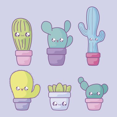 pot bitki kawaii tarzı kaktüs tropikal set
