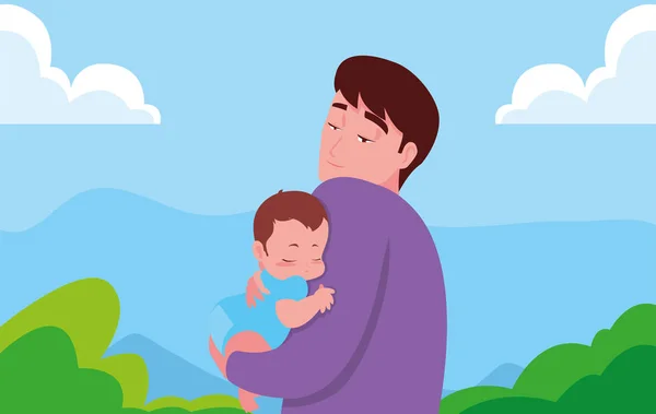 Pai carregando seu bebê em seus braços — Vetor de Stock