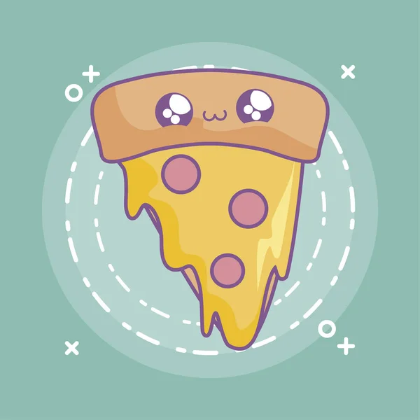 Skiva läckra pizza kawaii stil — Stock vektor