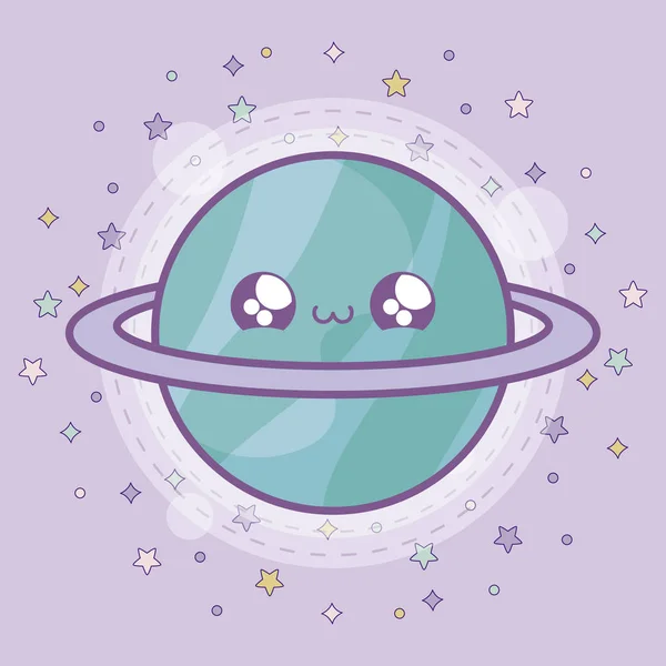 Planète mignonne saturn style kawaii — Image vectorielle