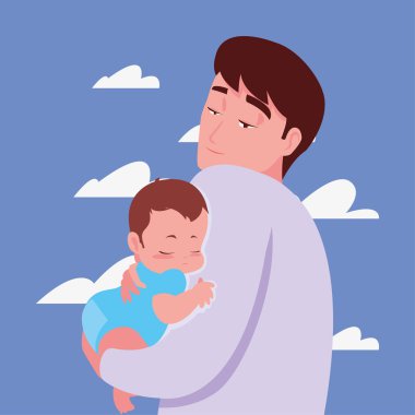 babası onun bebeği kollarına taşıyor.