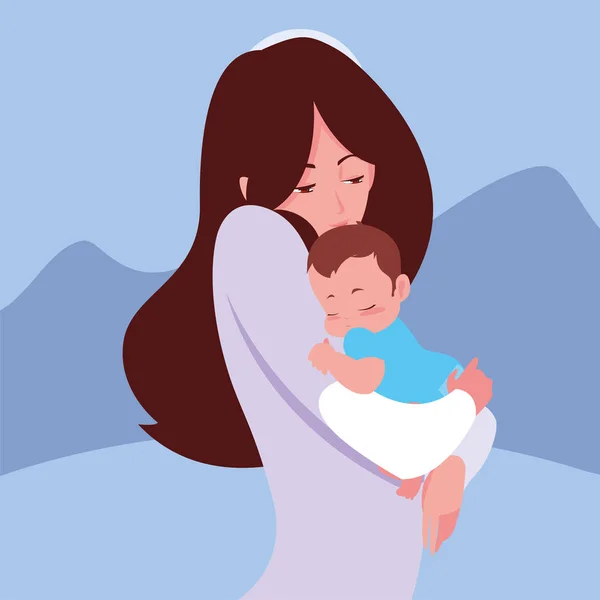 Moeder draagt zijn baby in zijn armen — Stockvector