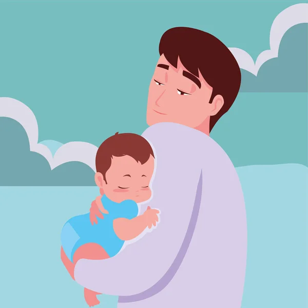 Vader draagt zijn baby in zijn armen — Stockvector