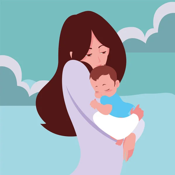 Moeder draagt zijn baby in zijn armen — Stockvector