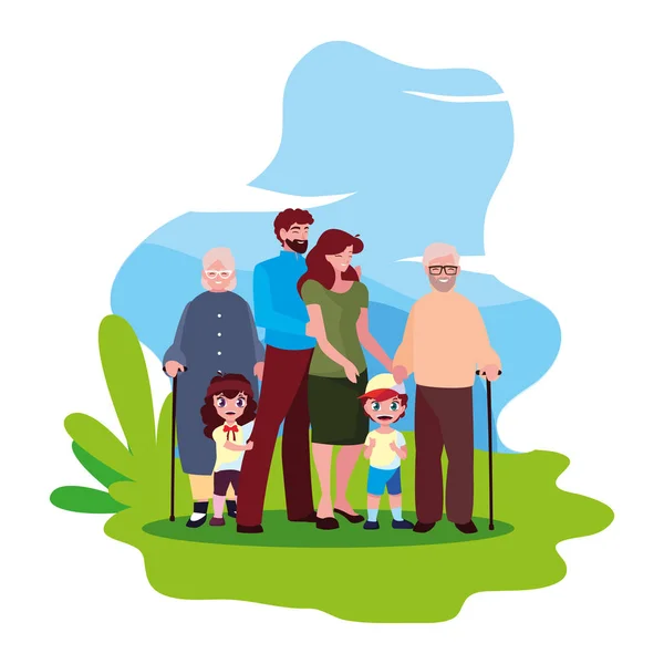 Family together members in the outdoors — Stock Vector